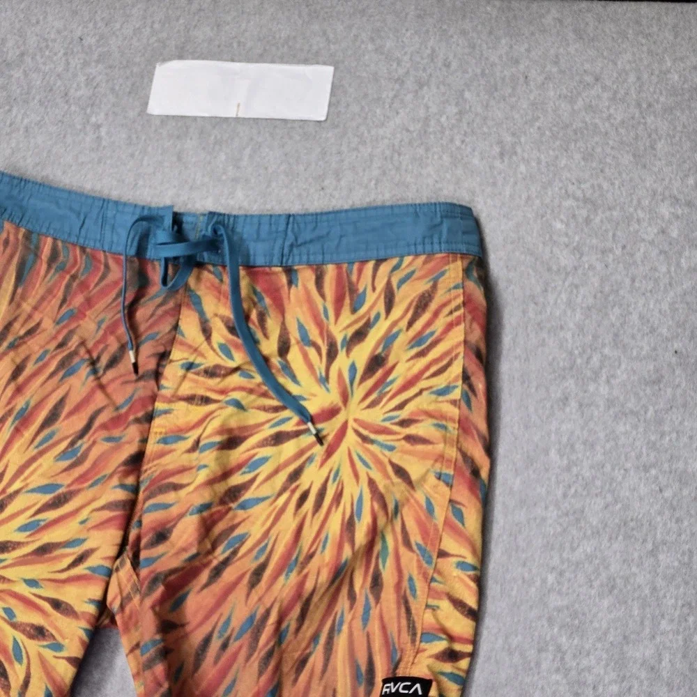 RVCA Men Shorts 32 Orange Nylon Polyester Swimwear Geometric TAKAO NIIKURA